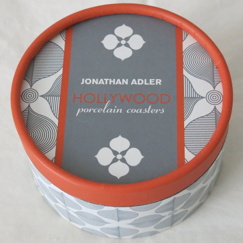 NIB Jonathan Adler HOLLYWOOD 4 Porcelain Gold Coasters RARE